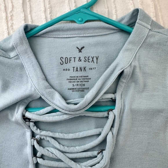 American Eagle Light Blue Lace Up Tank Sz. S - Picture 4 of 4